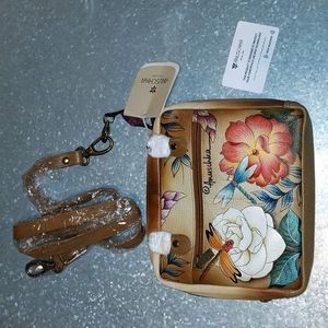 Anuschka NWT Hand Painted Leather Crossbody Bag Magical Garden Tan
